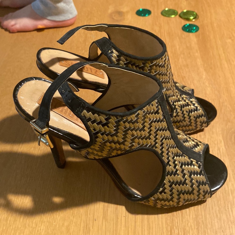 Schutz basket weave heels